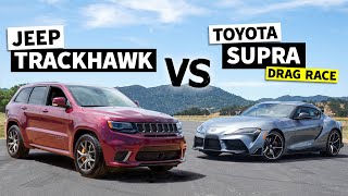 707hp Jeep Trackhawk drag races Tuned 2020 Supra Showdown [upl. by Hudgens]