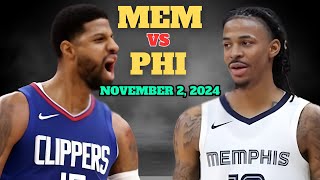 Philadelphia 76ers vs Memphis Grizzlies Full Game Highlights  November 2 2024 NBA Season [upl. by Reed24]