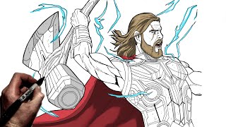 How To Draw Thor Love And Thunder  Step By Step  Marvel [upl. by Arimak16]