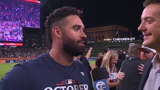 INTERVIEW Riley Greene speechless as Tigers celebrate playoffclinching win [upl. by Sesmar]