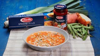 BARILLA SG  Minestrone Soup with Spaghetti Napoletana [upl. by Ynettirb689]