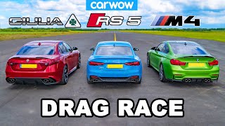 BMW M4 vs Audi RS5 vs Alfa Giulia Quadrifoglio DRAG RACE [upl. by Ilanos]