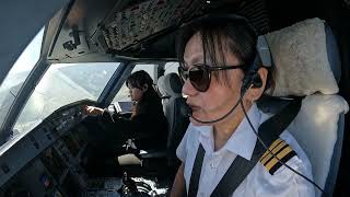 Airbus A319 Cockpit View of Two Female Pilots Landing at Worlds Most Dangerous Airport Paro Bhutan [upl. by Eanwahs]