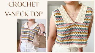 CROCHET V NECK TOP  CROCHET BY BEV [upl. by Brodench454]