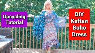 EASY How to make your own Kaftan Boho Dress from thrifted items [upl. by Llehcear]