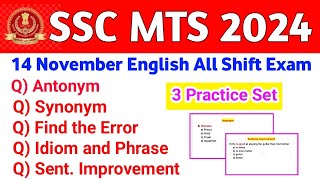 14 November English All Shift Exam  SSC MTS Exam Analysis 2024  SSC MTS Practice Set [upl. by Ahtilat]