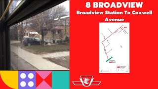 TTC 8 Broadview  Broadview Station To Coxwell Avenue  Full Route [upl. by Joappa343]