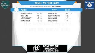 Warrnambool amp District Cricket Association  The Standard Div 2  Rd15  Koroit v Port Fairy  Day 1 [upl. by Adnil]