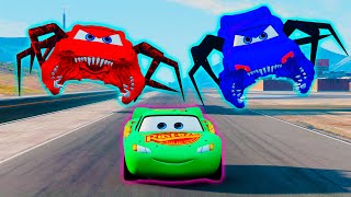 Lightning McQueen vs Crazy Spider Lightning McQueen Insane Chase  Spider Car crash  Beamng Drive [upl. by Eolanda]