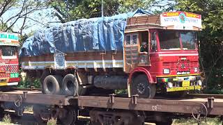 Trucks Unloading From RORO Train at Surathkal  Konkan Railways [upl. by Anitrak696]