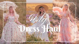 GIRLY DRESS HAUL  Feminine Clothing Brands amp Princess Gown Try On [upl. by Aeirdna]