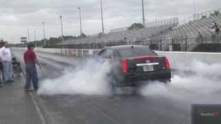 650 HP CTSV vs 600 HP Nissan GTR GTR  14 mile Drag Race Video  Road Test TV ® [upl. by Imehon905]