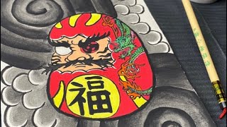 How To Draw Traditional Tattoos  How To Draw a Japanese Daruma TimeLapse  Best Tattoo [upl. by Akimahs]