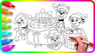 Coloring Pages PAW PATROL  Merry Christmas How to color Paw Patrol Easy Drawing Tutorial Art [upl. by Elades]