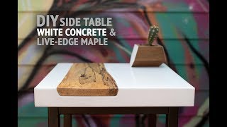 DIY White Concrete Table w LiveEdge Maple Inlay using GFRC mix  How To Make [upl. by Willetta]