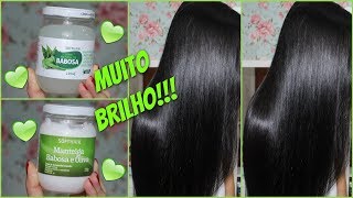 Muito Brilho Cabelo Sedoso e Desmaiado MÁSCARA BABOSA E OLIVA  SUMO DE BABOSA SOFTHAIR [upl. by Anilrats908]