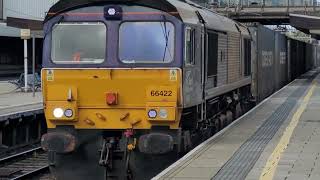 4M27  DRS66s  66422 on an 88s job 😆 🤣 😂 passing through Stafford station running late sheds [upl. by Jodi437]