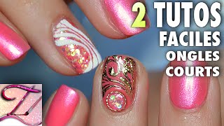 2 Tutos nail art facile ongles courts en gel pour pose salon rapide [upl. by Eintroc]