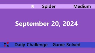 Microsoft Solitaire Collection  Spider Medium  September 20 2024  Daily Challenges [upl. by Lynnelle]