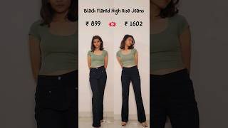 ₹899 vs ₹1600 Black High Waist Flared Jeans🫨 haul myntra jeans shorts [upl. by Enorahs]