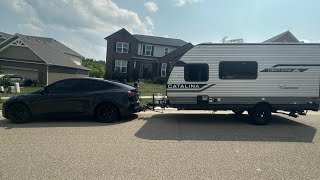 How to Tow with a Tesla Model Y Tesla Model y towingpulling a TV Trailer tesla teslatowing [upl. by Ludovico]