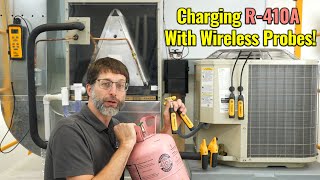 Charging R410A Refrigerant Into An Air Conditioner Using Wireless Probes [upl. by Eladroc]