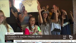 Students at Coronado Middle School cheer on Padres [upl. by Napier883]