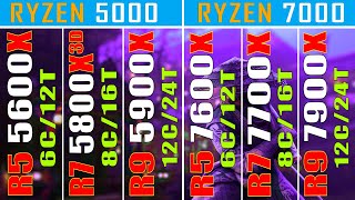 R5 5600X vs R7 5800X3D vs R9 5900X vs R5 7600X vs R7 7700X vs R9 7900X  RYZEN 5000 vs RYZEN 7000 [upl. by Llenra]