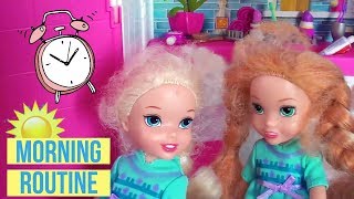 Anna and Elsa Toddlers School Morning Routine  Barbie Dolls  Rapunzel  Belle  Toys In Action [upl. by Dorweiler]