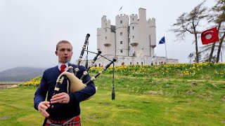 Piper Calan Daniels playing outside the renovated Braemar Castle in Deeside Scotland May 2024 [upl. by Leumas]