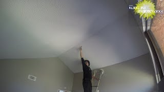 Using Extension Ladder Indoors To Remove Painters Tape From Fire Sprinkler Without Marking Walls [upl. by Navert587]