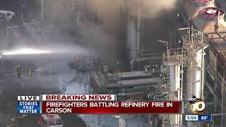 Firefighters battling refinery fire in Carson [upl. by Takara]