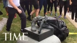 Protesters In Durham North Carolina Pull Down Confederate Statue Outside Government Building  TIME [upl. by Meerak]