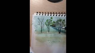 Watercolor of country sides countrymusic watercolor paintingsketchfield artlandscape [upl. by Laup]