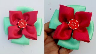 Super Easy Ribbon Flower Making  Hand Embroidery Ribbon Flower  Easy Sewing Hack [upl. by Nnylannej762]