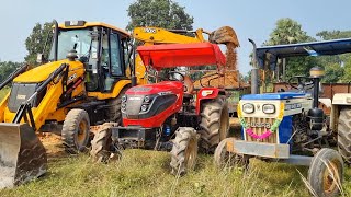 Jcb 3dx Eco Backhoe Loader Machine Loading Red Mud In Mahindra and Swaraj Tractor  Jcb and Tractor [upl. by Gniliem499]