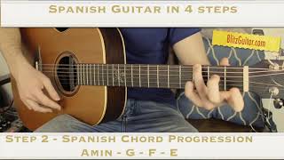 Spanish Guitar in 4 Steps  Intro Chord Progression Melody and Ending [upl. by Mercola869]