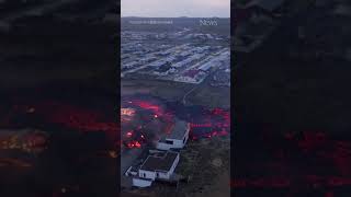 Drone footage shows molten lava burning houses in Iceland [upl. by Guinevere]