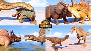 ALL MIXED SOCIAL ANIMATIONS OF DINOSAURS IN SECRET SPECIES PACK JURASSIC WORLD EVOLUTION 2 [upl. by Ynnaffit472]