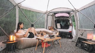 비가 온다고 오히려 좋아☔️ 비오는 숲 속에서 강아지와 솔로캠핑  빗소리 들으며 우중혼술 적시기 감바스와 잭다니엘  춘천 더숲캠핑장 [upl. by Teddy878]