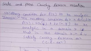 State and prove Cauchy Riemann Equation  MSCPG Mathematics Semester2 useful for all University [upl. by Savanna]