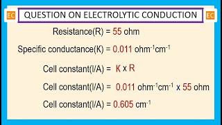 OQV NO – 327 Calculate the cell constant of the cell whose specific conductance is 0011 ohm1cm1 [upl. by Gottfried]