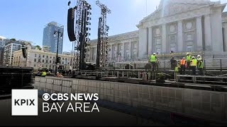 Crews ready Civic Center Plaza for Saturday night rave concert [upl. by Arimahs]