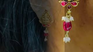 Temple Jewellery  22K Gold quotLakshmiquot Drop Earrings with Beads amp Pearls  GER16685 [upl. by Beacham]