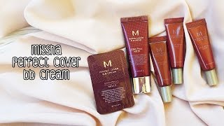 İnceleme  Missha Perfect Cover BB Cream  5 Rengin Swatchları [upl. by Brigitte239]