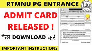 RTMNU PG Entrance Admit Card Released  How to Download Pg Entrance Admit Card 2022 [upl. by Modeerf]