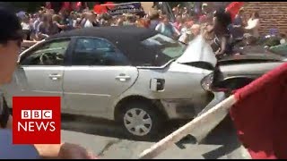 Car rams into crowd of people at Charlottesville rally  BBC News [upl. by Yggam]