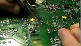 ThroughHole components being soldered to a PCB using resistance soldering equipment [upl. by Ecnerrot843]