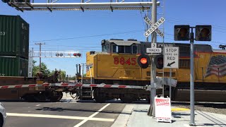 Union Pacifc 7524 Intermodal Northbound Meadowview Road Railroad Crossing New Signals Activate Now [upl. by Aicertal]