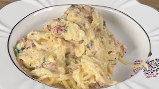 RECETA DE FIDEOS CREMOSOS CON TOCINO EN MENOS DE 15 MINUTOS [upl. by Wright536]